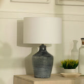 Vara Ribbed Terracotta Indigo Blue Lamp With Shade - White